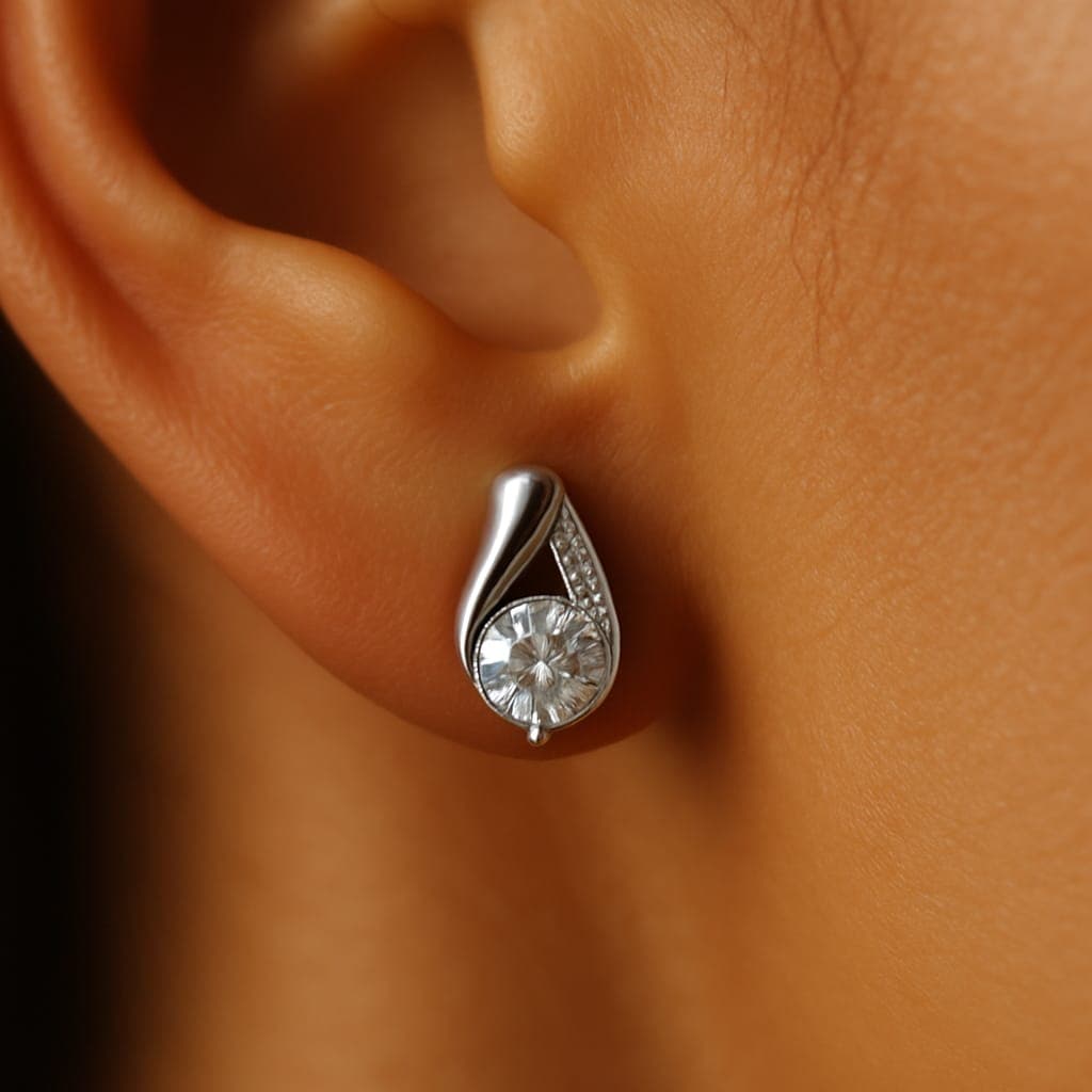 Crystal Wave Silver Stud Earrings
