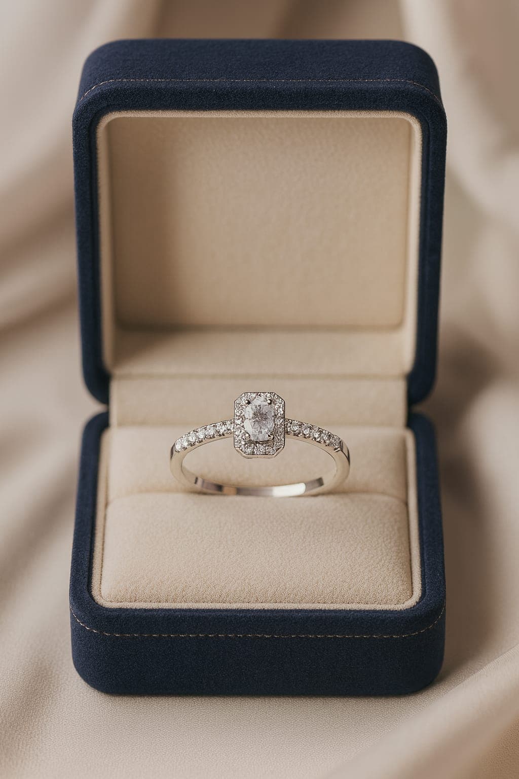 Square Halo Silver Ring