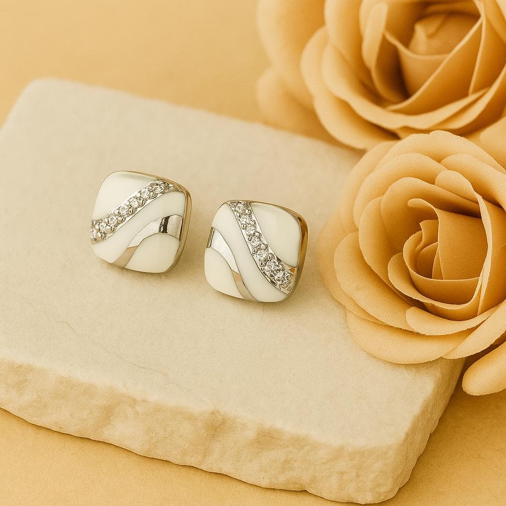 Elegant White Enamel Wave Studs