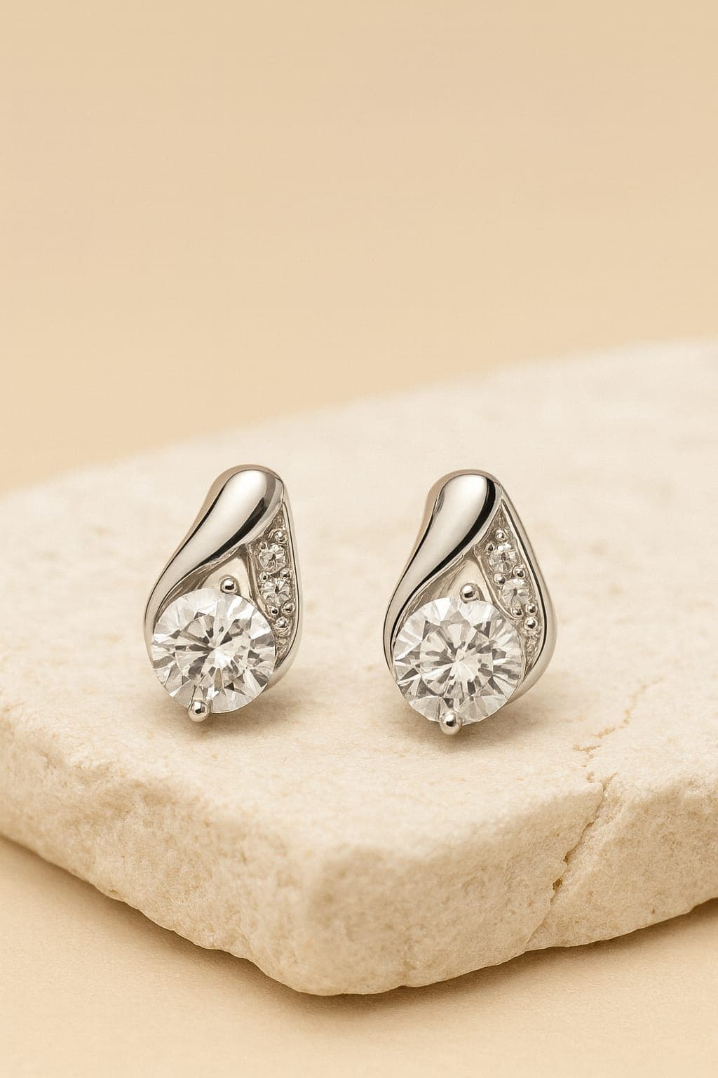 Crystal Wave Silver Stud Earrings