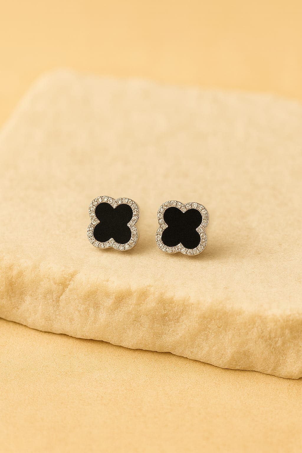 Silver Black Clover Studs